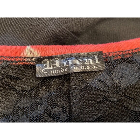 LOCAL Black Red Tie-Dye Graphic T Shirt Tunic Dress Sz L USA Goth Y2K Punk Lace - Picture 12 of 13